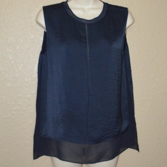 Sz S Vince Navy Black Silk Sleeveless Blouse - Picture 1 of 7